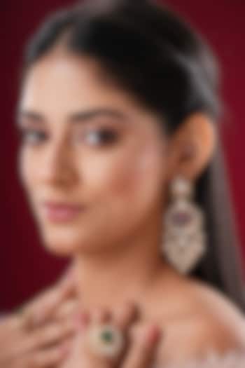 Gold Finish Kundan Polki & Red Stone Dangler Earrings by EKATHVA JAIPUR at Pernia's Pop Up Shop