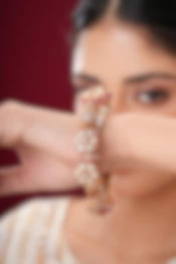 Gold Finish Kundan Polki & Red Stone Bangles (Set Of 2) by EKATHVA JAIPUR at Pernia's Pop Up Shop