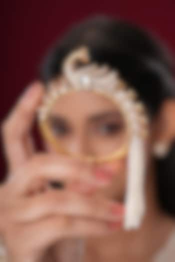 Gold Finish Kundan Polki & Pearl Peacock Bangles (Set Of 2) by EKATHVA JAIPUR at Pernia's Pop Up Shop