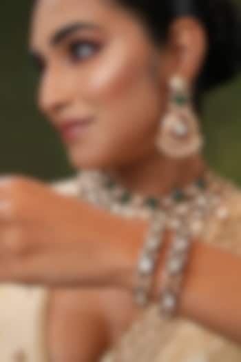 Gold Finish Kundan Polki Meenakari Bangles (Set Of 2) by EKATHVA JAIPUR at Pernia's Pop Up Shop