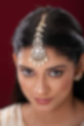 Gold Finish Kundan Polki Maangtikka by EKATHVA JAIPUR at Pernia's Pop Up Shop