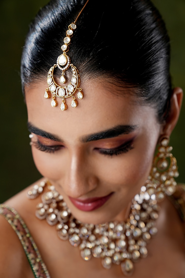 Gold Finish Kundan Polki Maangtikka by EKATHVA JAIPUR at Pernia's Pop Up Shop