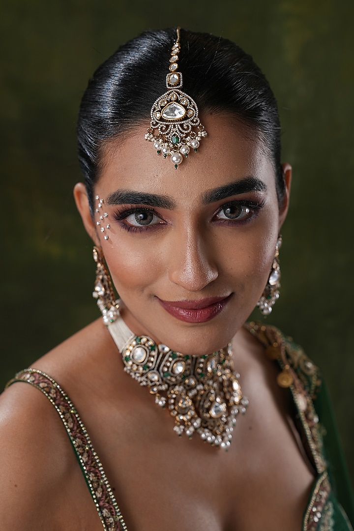 Gold Finish Kundan Polki Maangtikka by EKATHVA JAIPUR at Pernia's Pop Up Shop