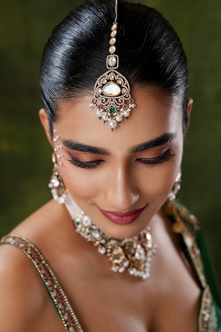 Gold Finish Kundan Polki Maangtikka by EKATHVA JAIPUR at Pernia's Pop Up Shop
