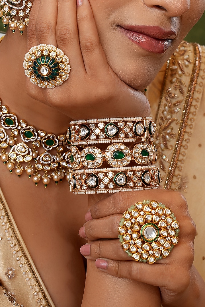 Gold Plated Kundan Polki Ring by EKATHVA JAIPUR at Pernia's Pop Up Shop
