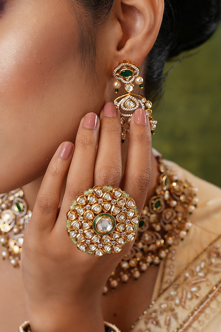 Gold Plated Kundan Polki Ring by EKATHVA JAIPUR at Pernia's Pop Up Shop