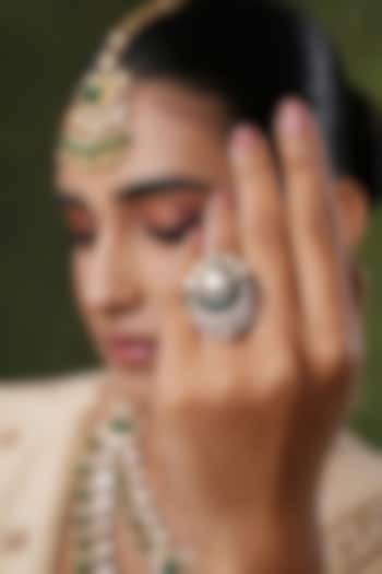 Gold Finish Kundan Polki & Green Stone Ring by EKATHVA JAIPUR at Pernia's Pop Up Shop