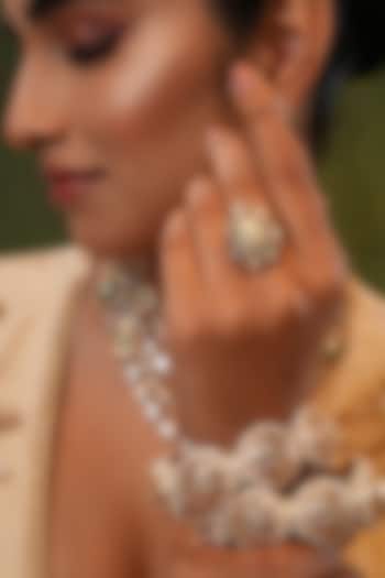 Gold Finish Kundan Polki Handcrafted Ring by EKATHVA JAIPUR at Pernia's Pop Up Shop
