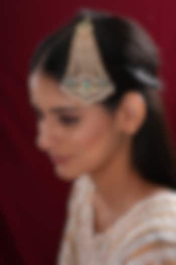 Gold Finish Kundan Polki & Mint Stone Passa by EKATHVA JAIPUR at Pernia's Pop Up Shop