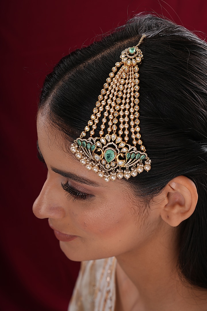 Gold Finish Kundan Polki & Mint Stone Passa by EKATHVA JAIPUR at Pernia's Pop Up Shop