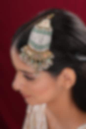 Gold Finish Kundan Polki & Green Stone Passa by EKATHVA JAIPUR at Pernia's Pop Up Shop