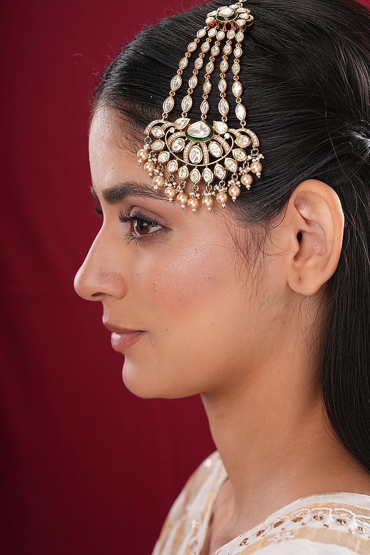 Gold Finish Kundan Polki Passa by EKATHVA JAIPUR at Pernia's Pop Up Shop