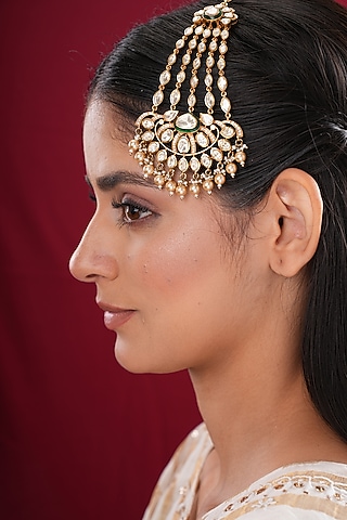 Gold Finish Kundan Polki Passa by EKATHVA JAIPUR