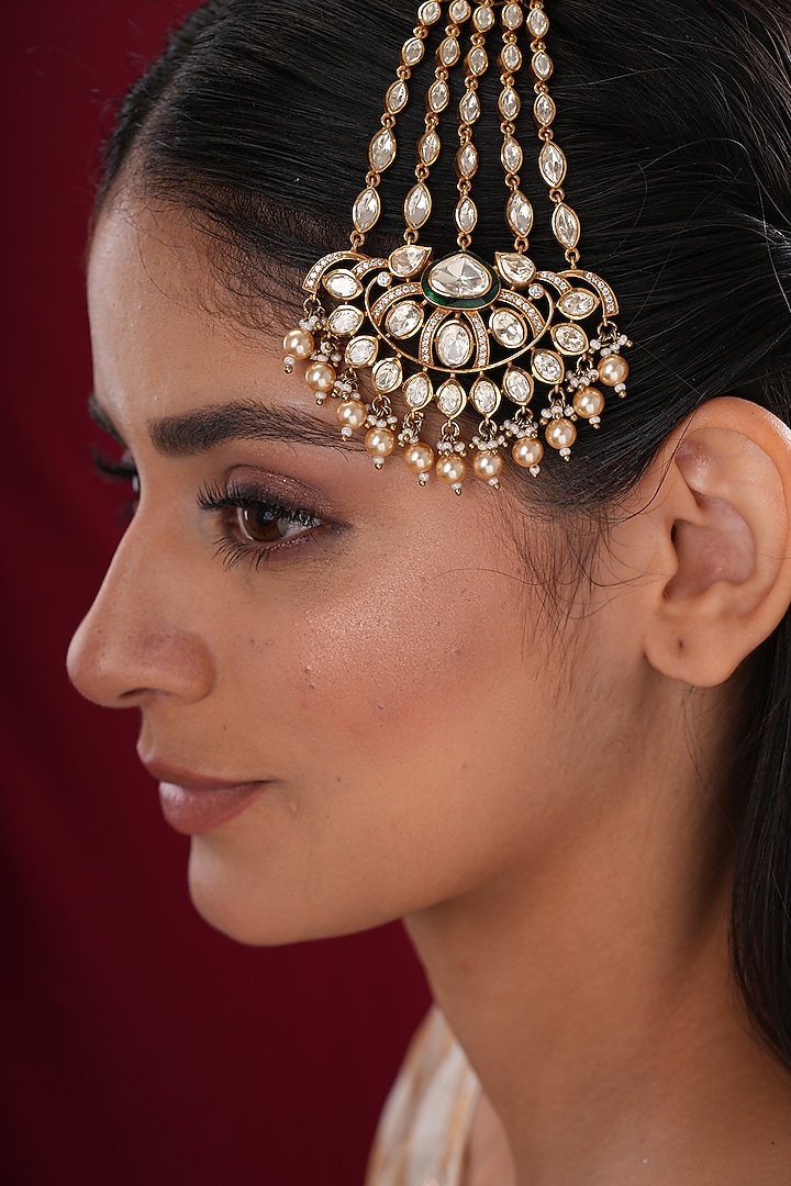 Gold Finish Kundan Polki Passa by EKATHVA JAIPUR at Pernia's Pop Up Shop