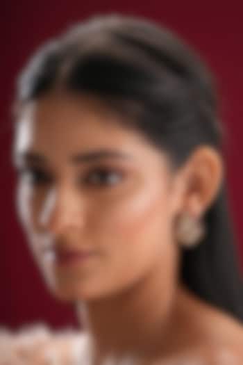 Gold Finish Kundan Polki & Red Stone Stud Earrings by EKATHVA JAIPUR at Pernia's Pop Up Shop