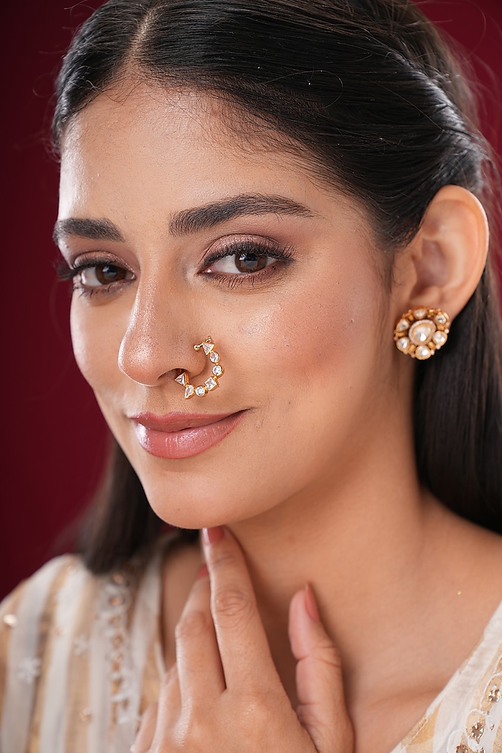 Gold Finish Kundan Polki Nath by EKATHVA JAIPUR at Pernia's Pop Up Shop