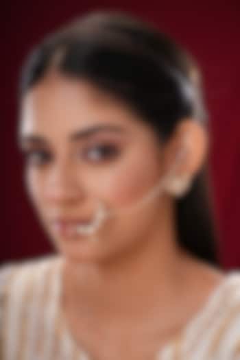 Gold Finish Kundan Polki & Pearl Nath by EKATHVA JAIPUR at Pernia's Pop Up Shop