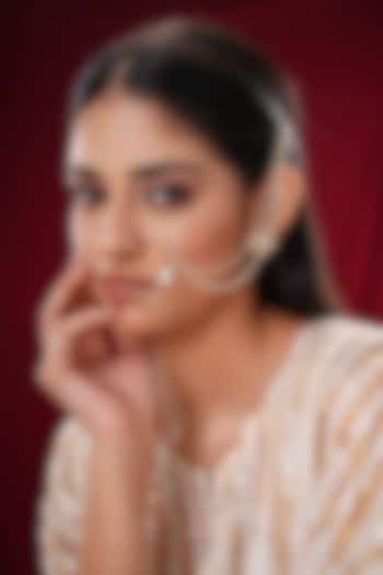 Gold Finish Kundan Polki & Pearl Nath by EKATHVA JAIPUR at Pernia's Pop Up Shop