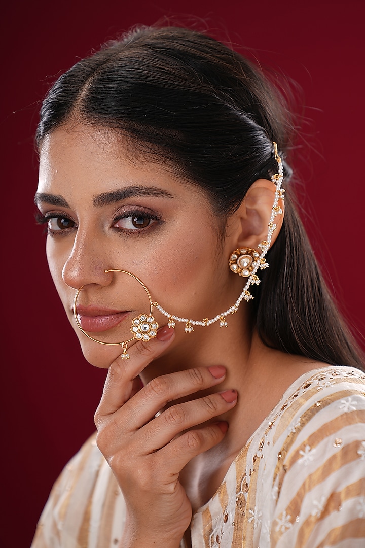 Gold Finish Kundan Polki Nath by EKATHVA JAIPUR at Pernia's Pop Up Shop