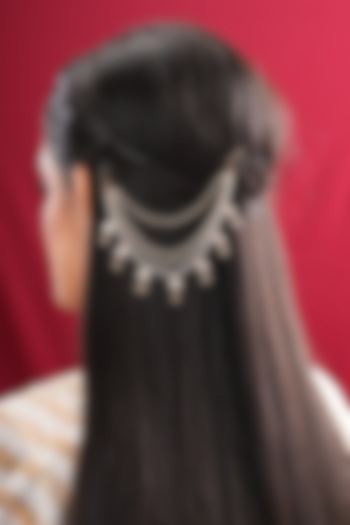 Gold Finish Kundan Polki & Pearl Earchains (Set Of 2) by EKATHVA JAIPUR at Pernia's Pop Up Shop