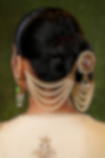 Gold Finish Kundan Polki & Pearl Earchains (Set Of 2) by EKATHVA JAIPUR at Pernia's Pop Up Shop