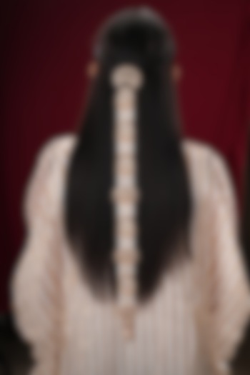 Gold Finish Kundan Polki & Pearl Braid Pin by EKATHVA JAIPUR at Pernia's Pop Up Shop