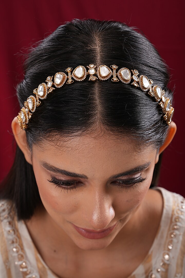 Gold Finish Kundan Polki Sheeshpatti by EKATHVA JAIPUR at Pernia's Pop Up Shop