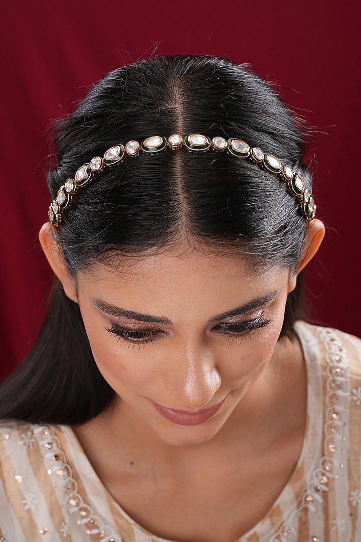 Gold Finish Kundan Polki Sheeshpatti by EKATHVA JAIPUR at Pernia's Pop Up Shop