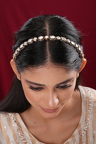 Gold Finish Kundan Polki Sheeshpatti by EKATHVA JAIPUR