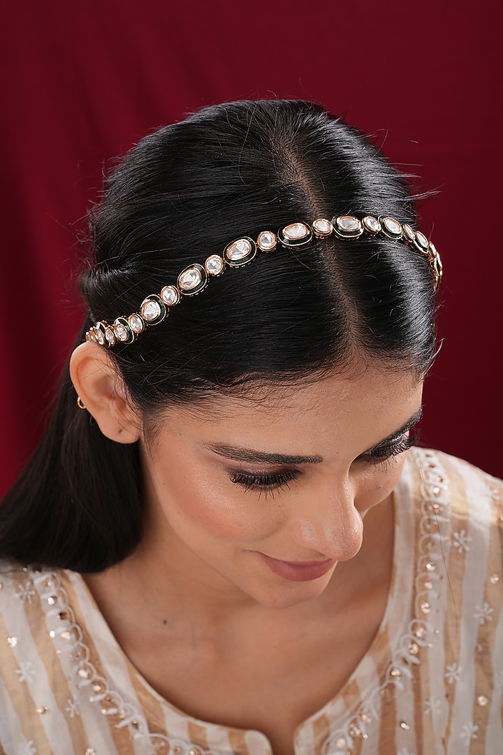 Gold Finish Kundan Polki Sheeshpatti by EKATHVA JAIPUR at Pernia's Pop Up Shop