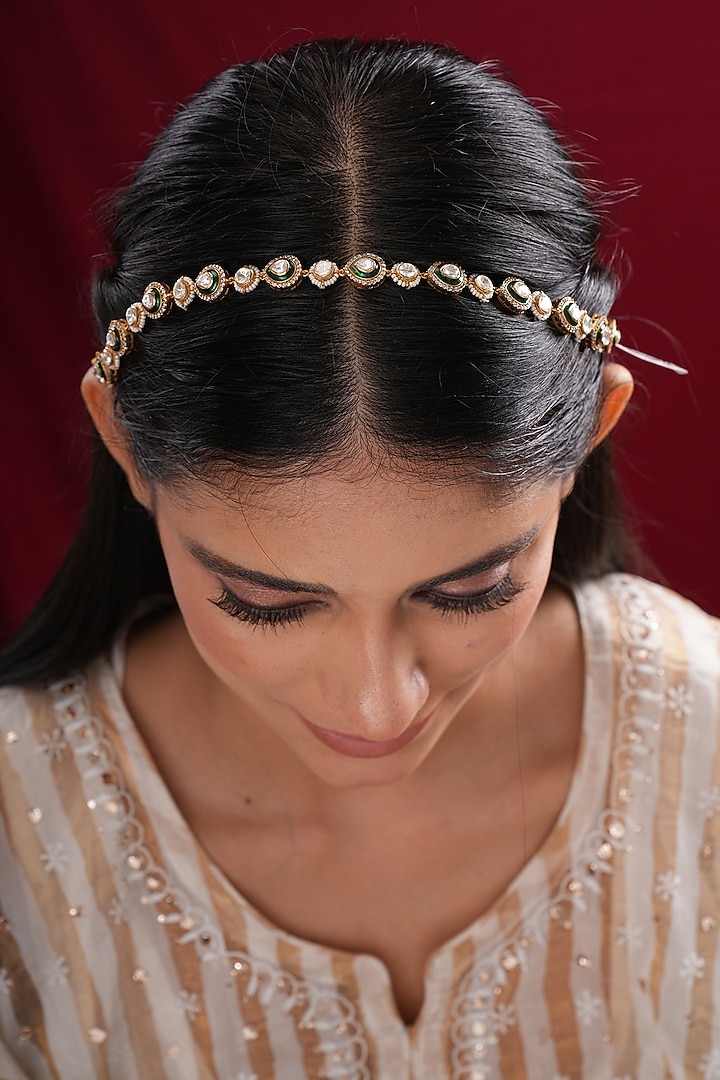 Gold Finish Kundan Polki Sheeshpatti by EKATHVA JAIPUR at Pernia's Pop Up Shop