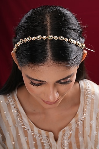 Gold Finish Kundan Polki Sheeshpatti by EKATHVA JAIPUR
