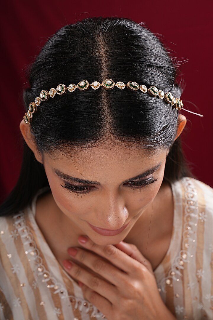 Gold Finish Kundan Polki Sheeshpatti by EKATHVA JAIPUR at Pernia's Pop Up Shop