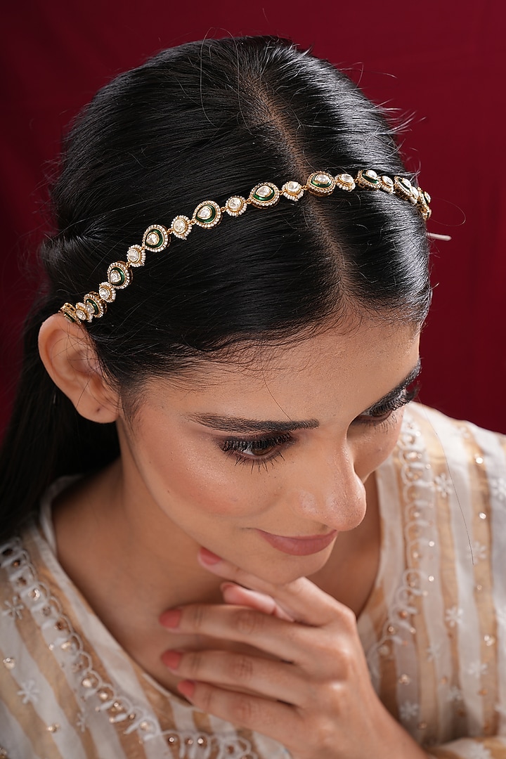 Gold Finish Kundan Polki Sheeshpatti by EKATHVA JAIPUR at Pernia's Pop Up Shop
