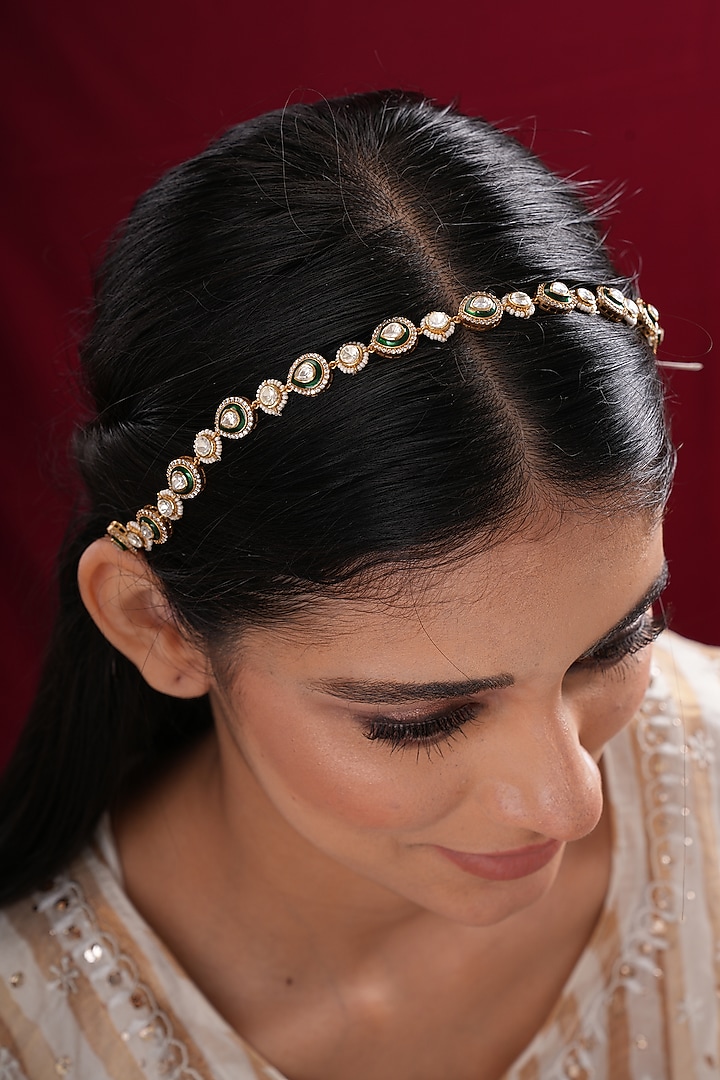 Gold Finish Kundan Polki Sheeshpatti by EKATHVA JAIPUR at Pernia's Pop Up Shop