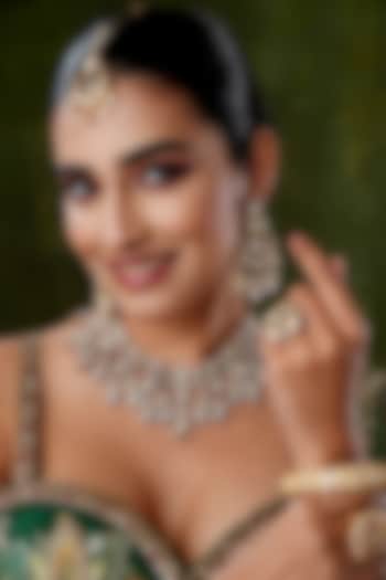 Gold Finish Moissanite Polki Necklace Set by EKATHVA JAIPUR at Pernia's Pop Up Shop