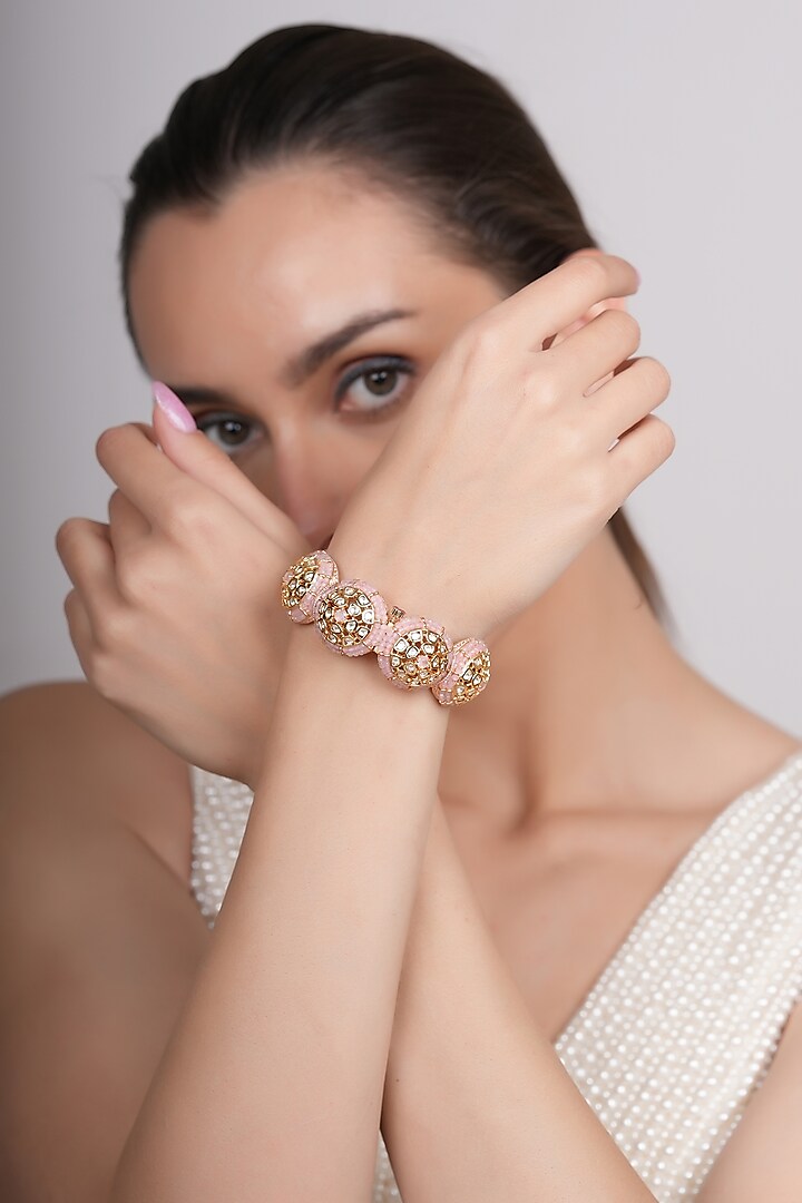 Gold Plated Pacheli Bangles (Set Of 2) by EKATHVA JAIPUR at Pernia's Pop Up Shop