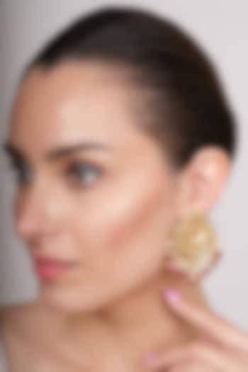 Gold Plated Ruby Temple Dangler Earrings by EKATHVA JAIPUR at Pernia's Pop Up Shop