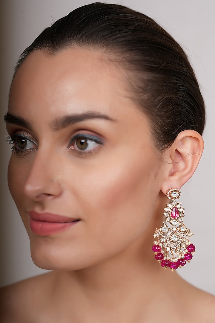 Gold Plated Kundan Polki Dangler Earrings by EKATHVA JAIPUR at Pernia's Pop Up Shop