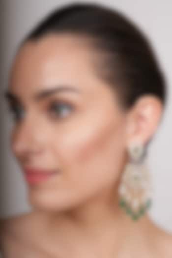 Gold Plated Green Kundan Polki Dangler Earrings by EKATHVA JAIPUR at Pernia's Pop Up Shop