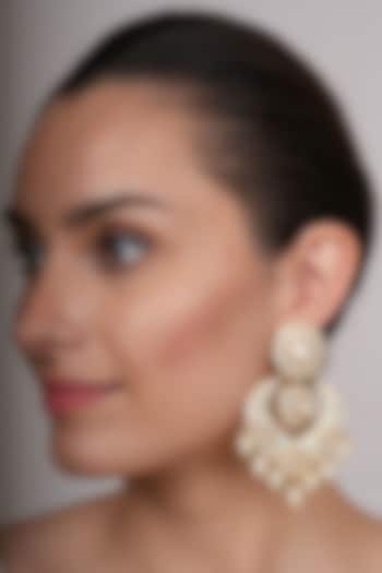Gold Plated Mint Floral Motif Dangler Earrings by EKATHVA JAIPUR at Pernia's Pop Up Shop