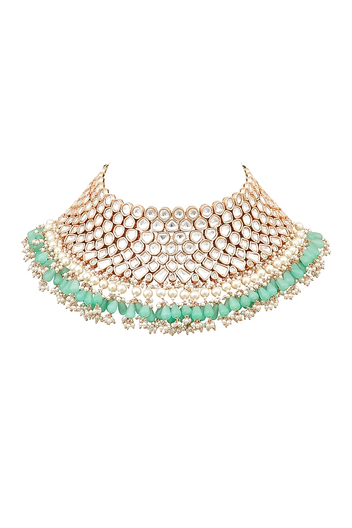 Gold Plated Moissanite Polki Choker Necklace by EKATHVA JAIPUR at Pernia's Pop Up Shop