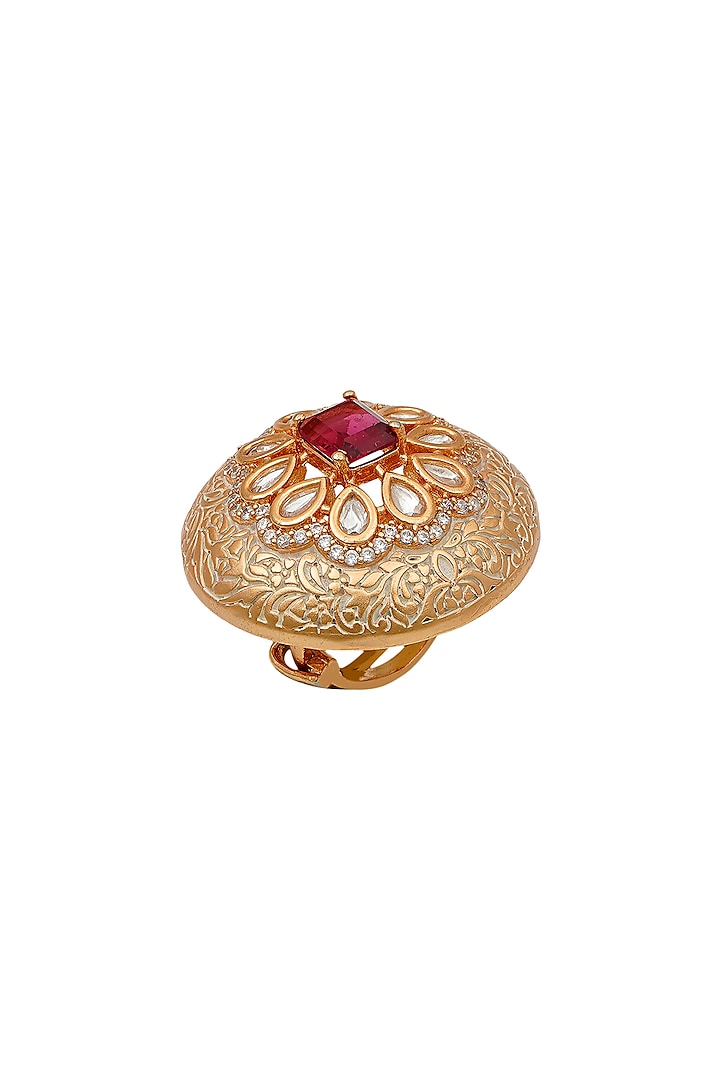 Gold Plated Ruby Ring by EKATHVA JAIPUR