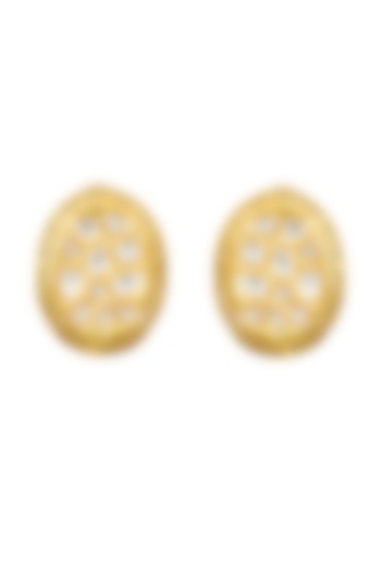 Gold Plated Kundan Polki Stud Earrings by EKATHVA JAIPUR at Pernia's Pop Up Shop