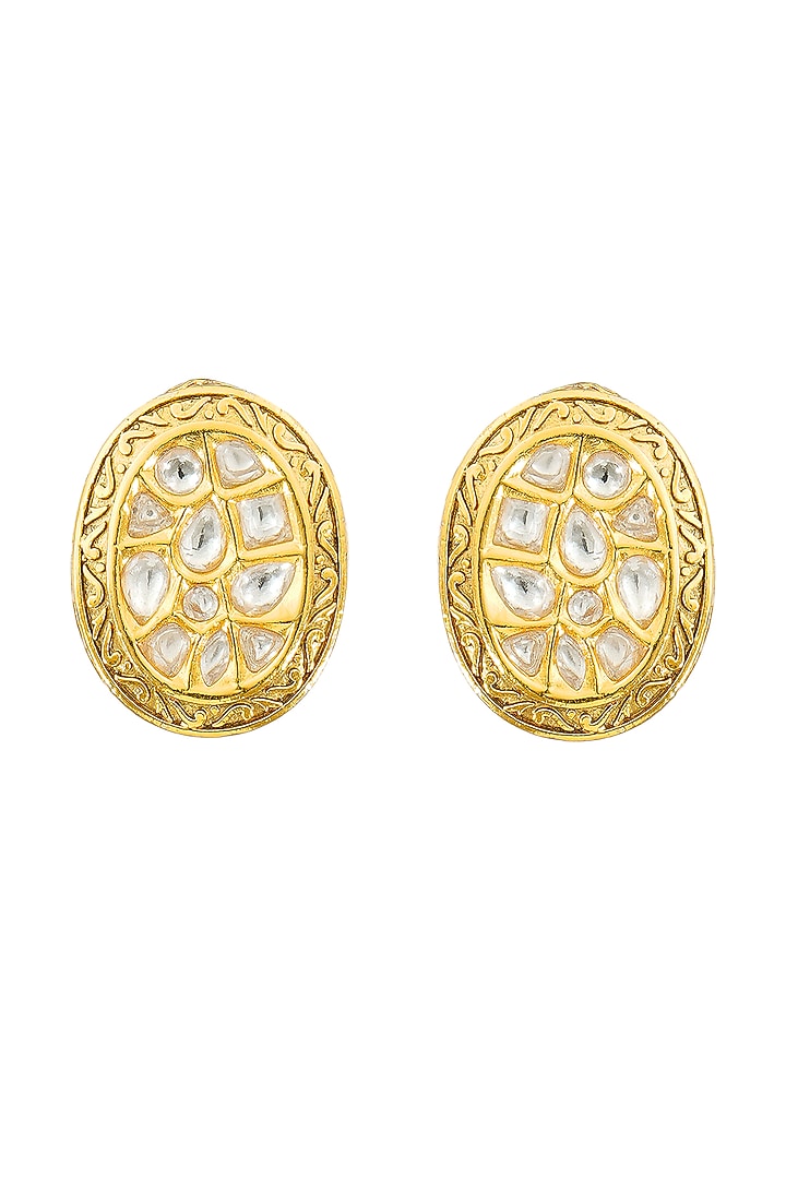 Gold Plated Kundan Polki Stud Earrings by EKATHVA JAIPUR at Pernia's Pop Up Shop