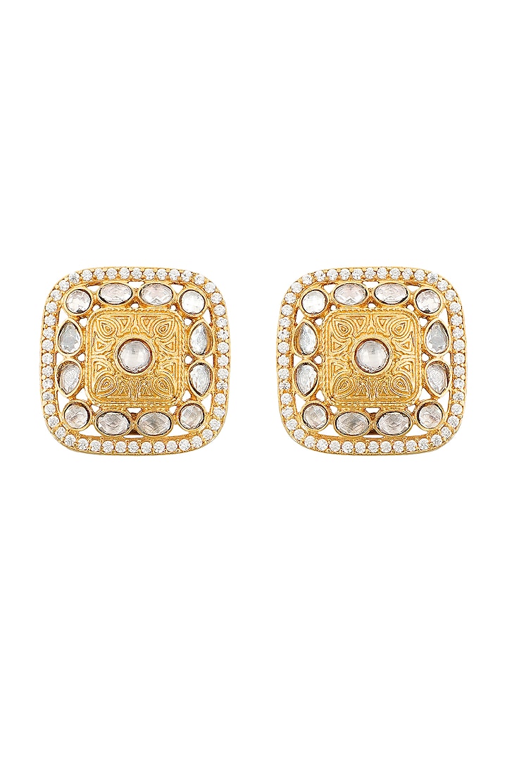 Gold Plated Square Earrings by EKATHVA JAIPUR