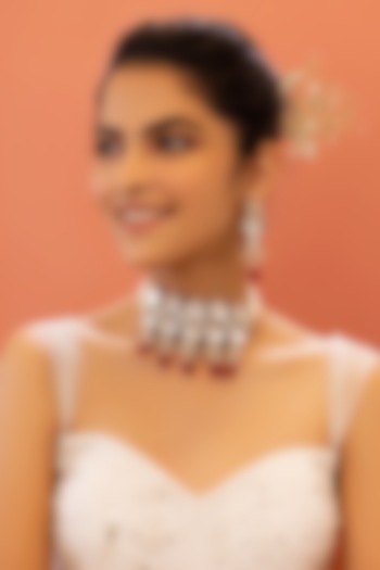 Gold Plated Kundan Polki Layered Choker Necklace Set by EKATHVA JAIPUR at Pernia's Pop Up Shop