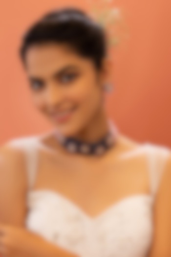 Gold Plated Sapphire & Rose Stone Choker Necklace Set by EKATHVA JAIPUR at Pernia's Pop Up Shop