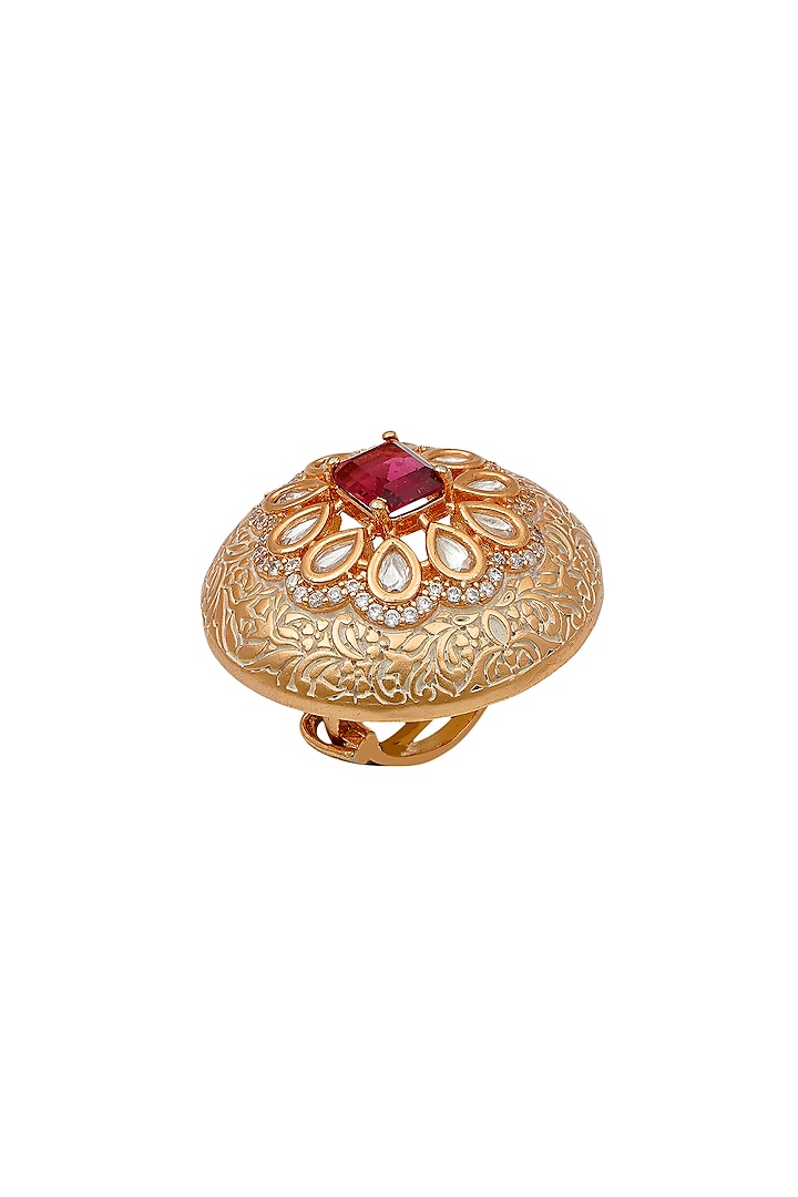 Gold Plated Kundan Polki Ring by EKATHVA JAIPUR