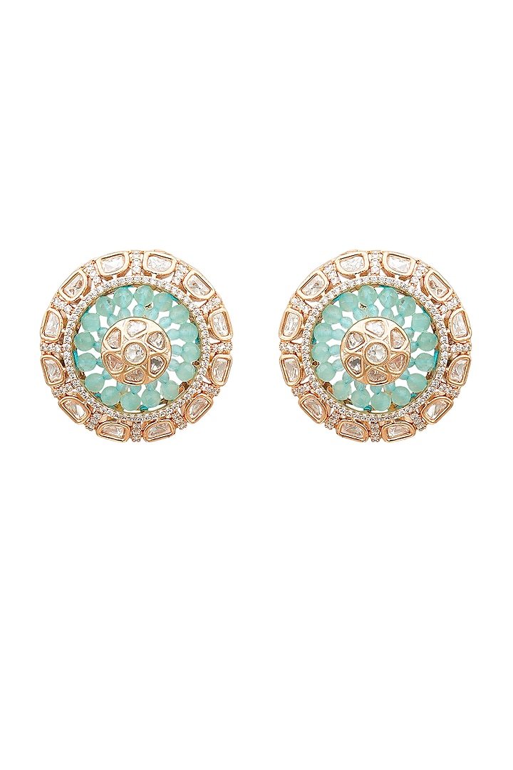 Gold Plated Earrings With Mint Stones by EKATHVA JAIPUR